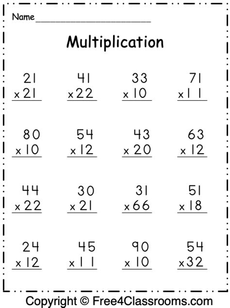 multiply 3 digit by 2 digit worksheet|free printable 2 digit multiplication.